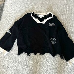 Vintage Havana - Black Distressed Patch Sweater - Size M